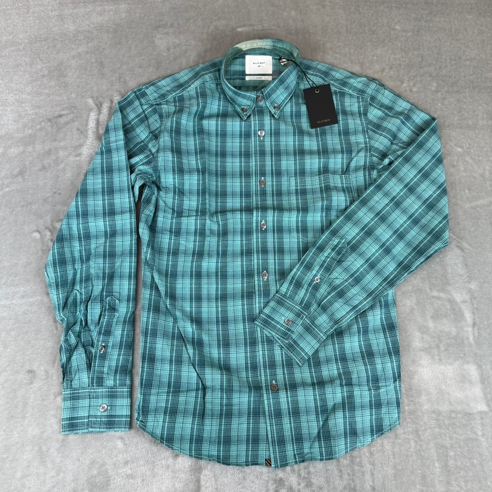Billy Reid Tuscumbia Classic Shirt Mens XS Nile Blue Shadow Plaid $198 NWT